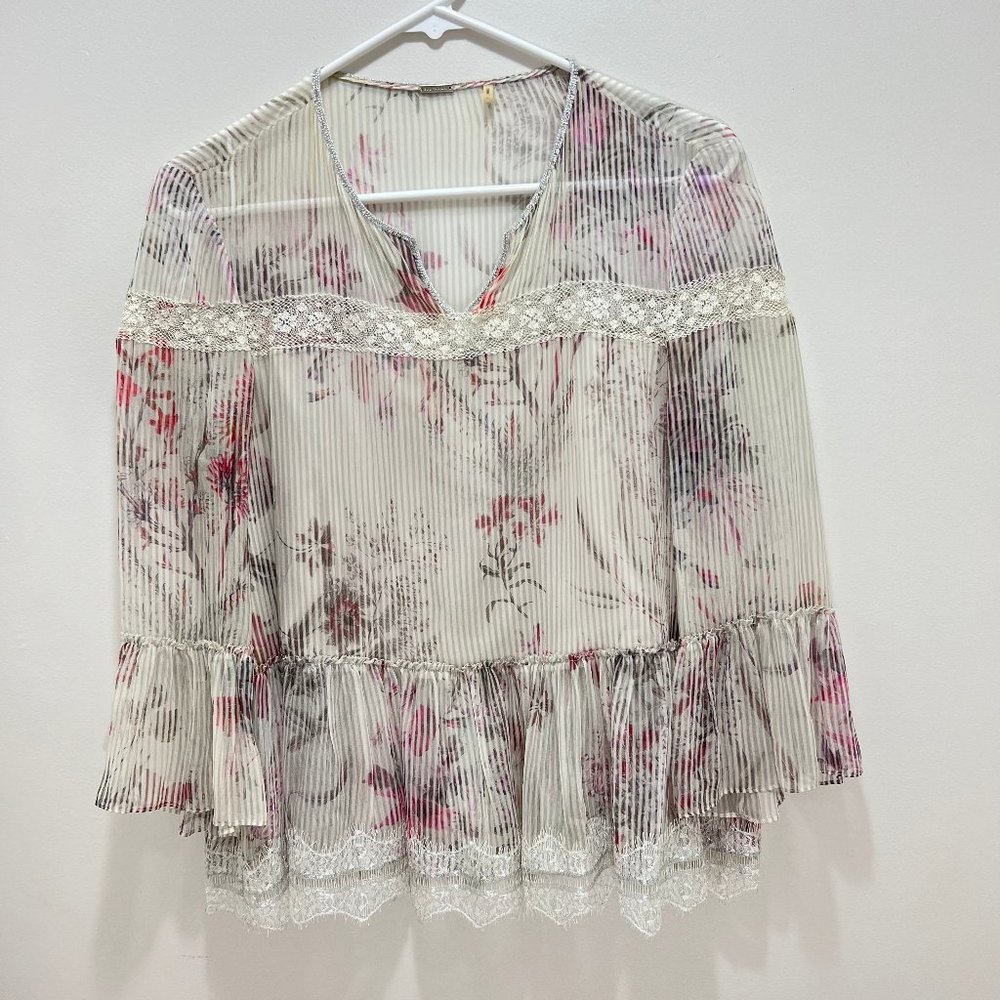 Elie Tahari Floral Silk Peplum Blouse Size XS